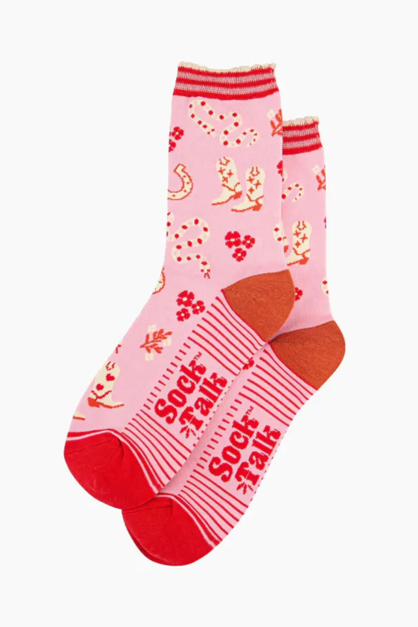 Women's Bamboo Socks - Pink, Western Pattern