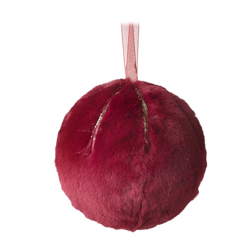 Red Fluffy Bauble With Ribbon Hanger