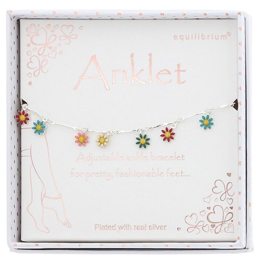 Colourful Daisies Silver Plated Anklet