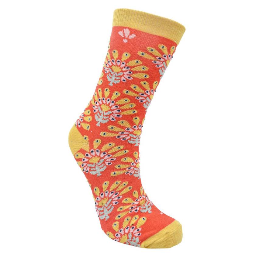 Ethnic Pattern Bamboo Socks in Rust