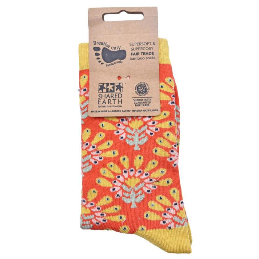 Ethnic Pattern Bamboo Socks in Rust