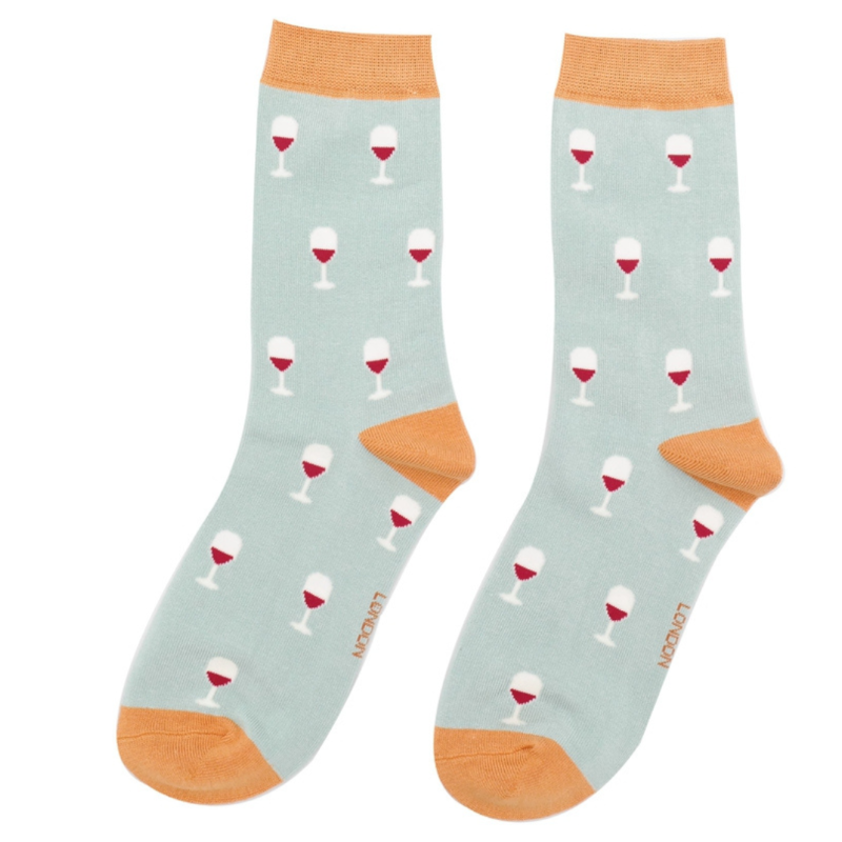 Wine Glass Socks Duck Egg