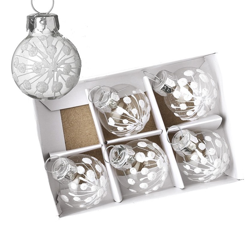 White Snowflake Clear Glass Baubles Set