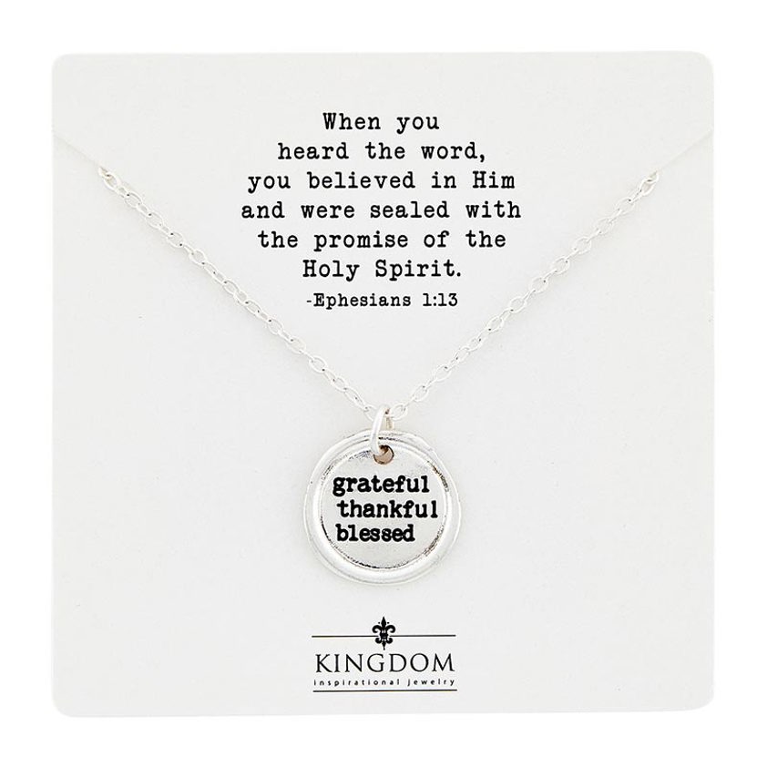 Sealed In Faith Pendant & Chain - Grateful Thankful Blessed