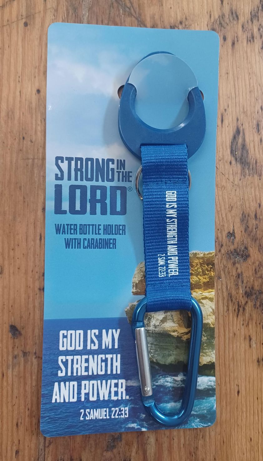 Water bottle holder with carabiner - Strong in the Lord