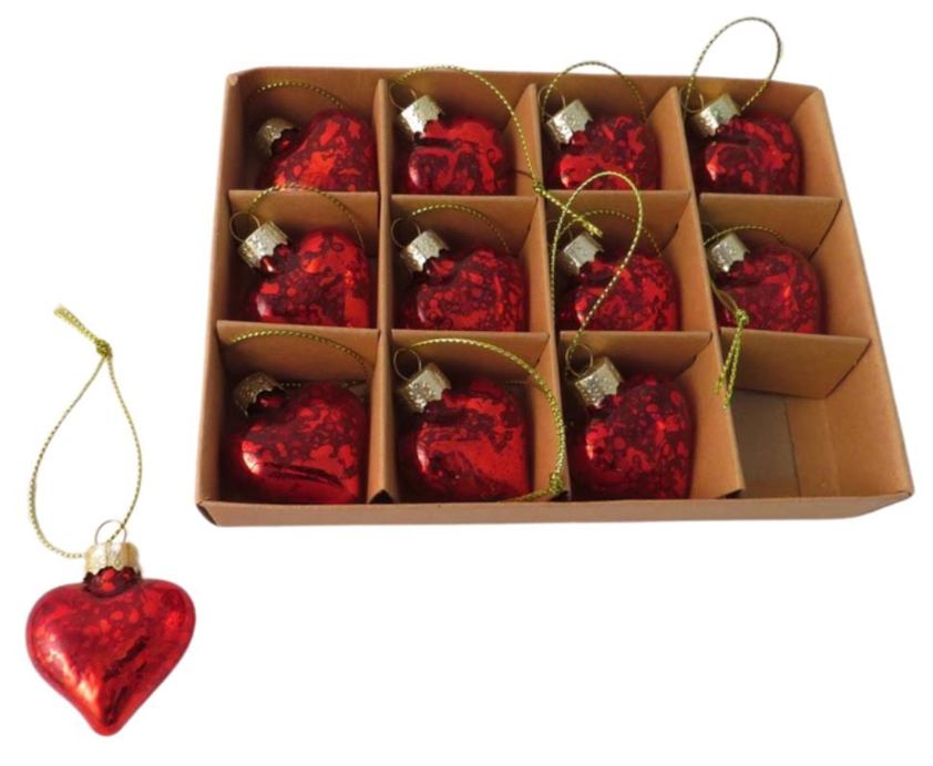 Set of 12 Mini Red Glass Heart Decorations