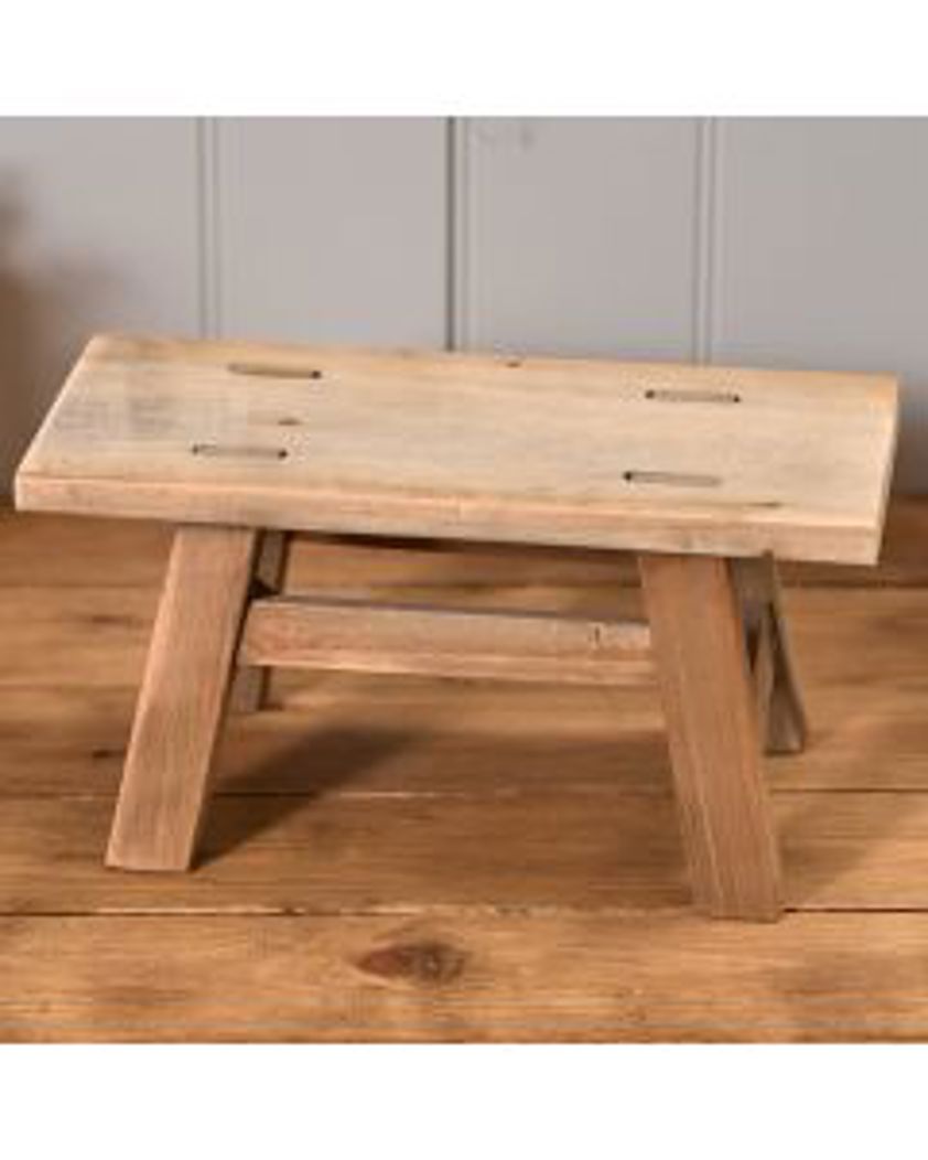 Recycled Wood Ornamental Small Rectangular Stool