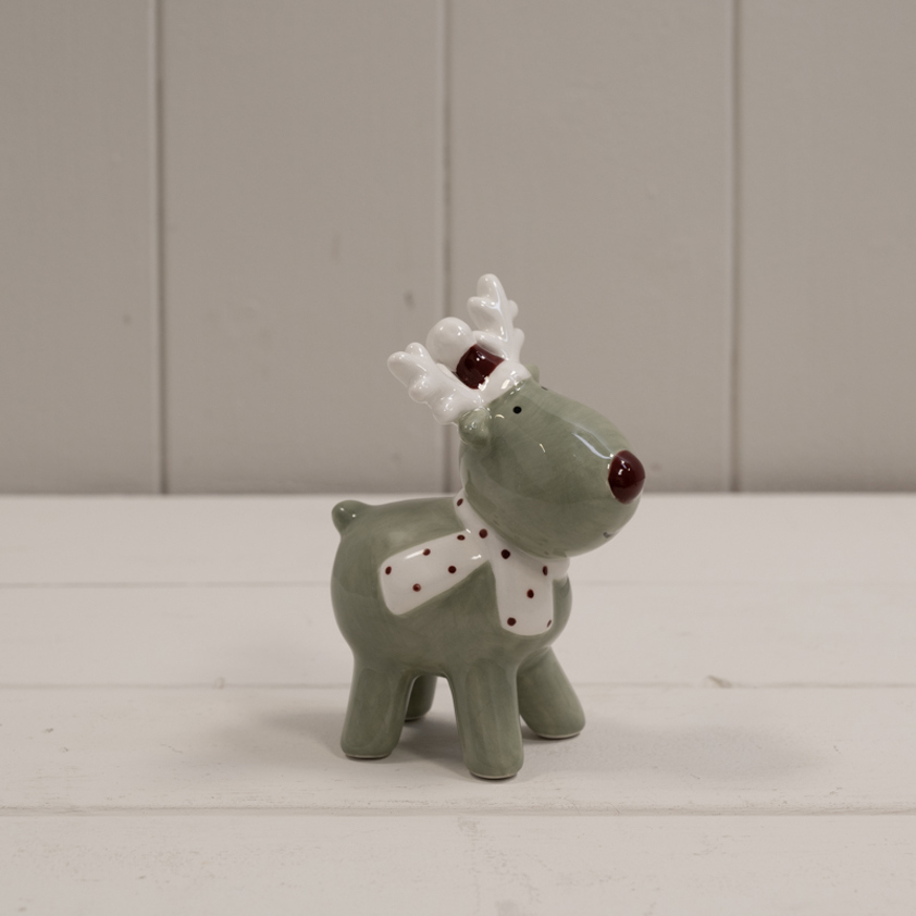 Light Green/White Ceramic Reindeer Decoration (10.1cm)