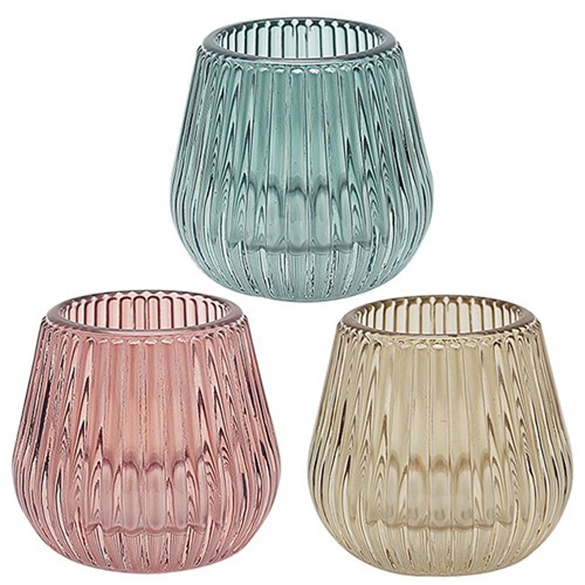 Bright Glass Rib Tealight Holder Small