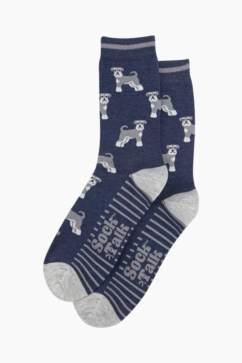 Men's Bamboo Socks - Navy, Schnauzer