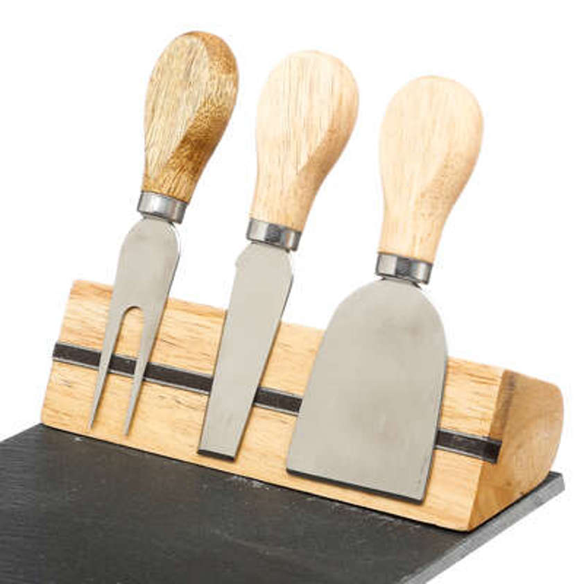 Slate Cheese Set with 3 Wood Knives