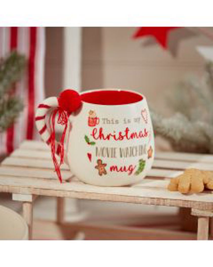 Christmas Movie Watching Mug With Red Pom Pom