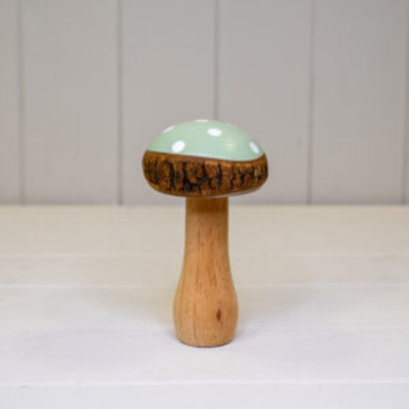 Green Wooden Mushroom Decoration L7.2xW7.2xH12.5cm