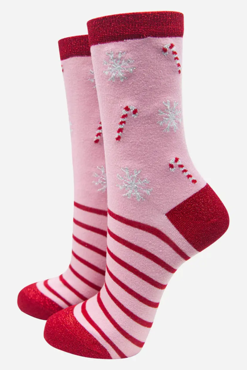 Pink Women's Bamboo Socks - Christmas
