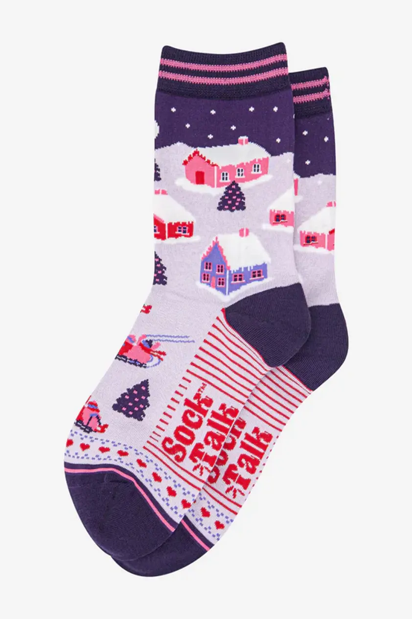 Navy Women's Bamboo Socks - Christmas