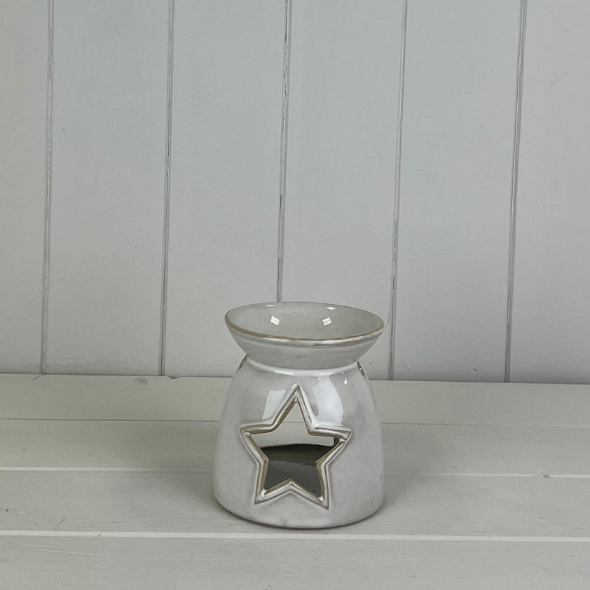 Glazed Ceramic Wax Oil Burner with Star Cut Out with Textured Detail (10cm)