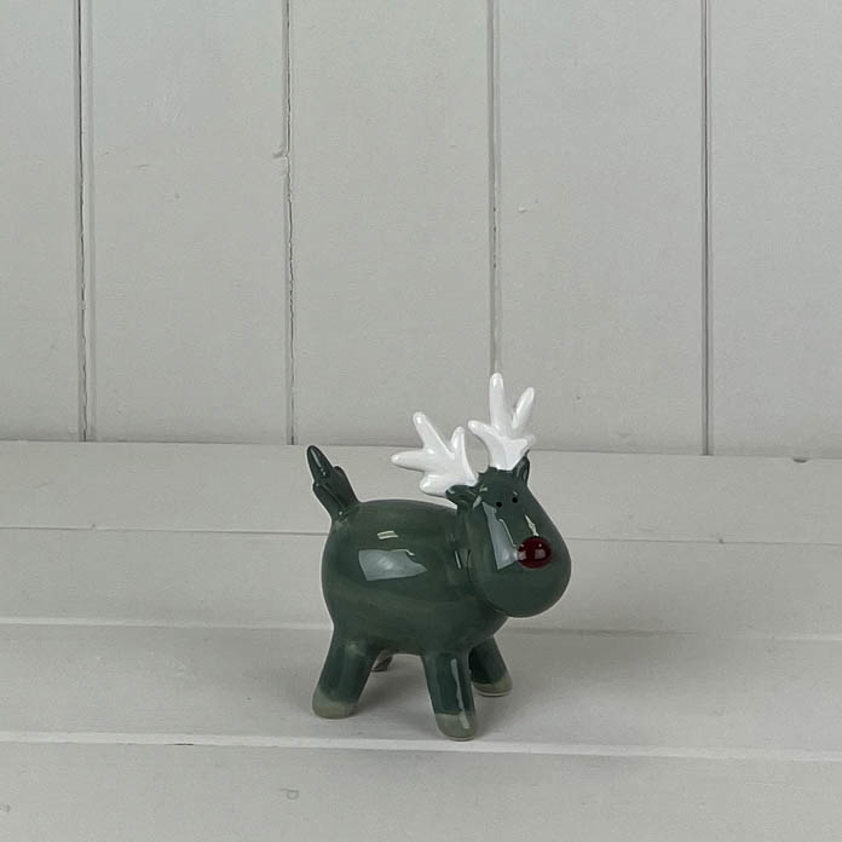 Light Green/White Ceramic Reindeer Decoration (10.1cm)