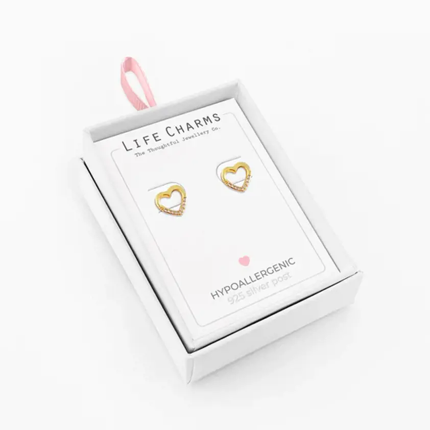Open Gold Heart Stud Earrings