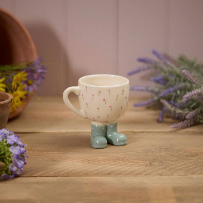 Ceramic Welly Boot Mug With Repeat Flower Design
