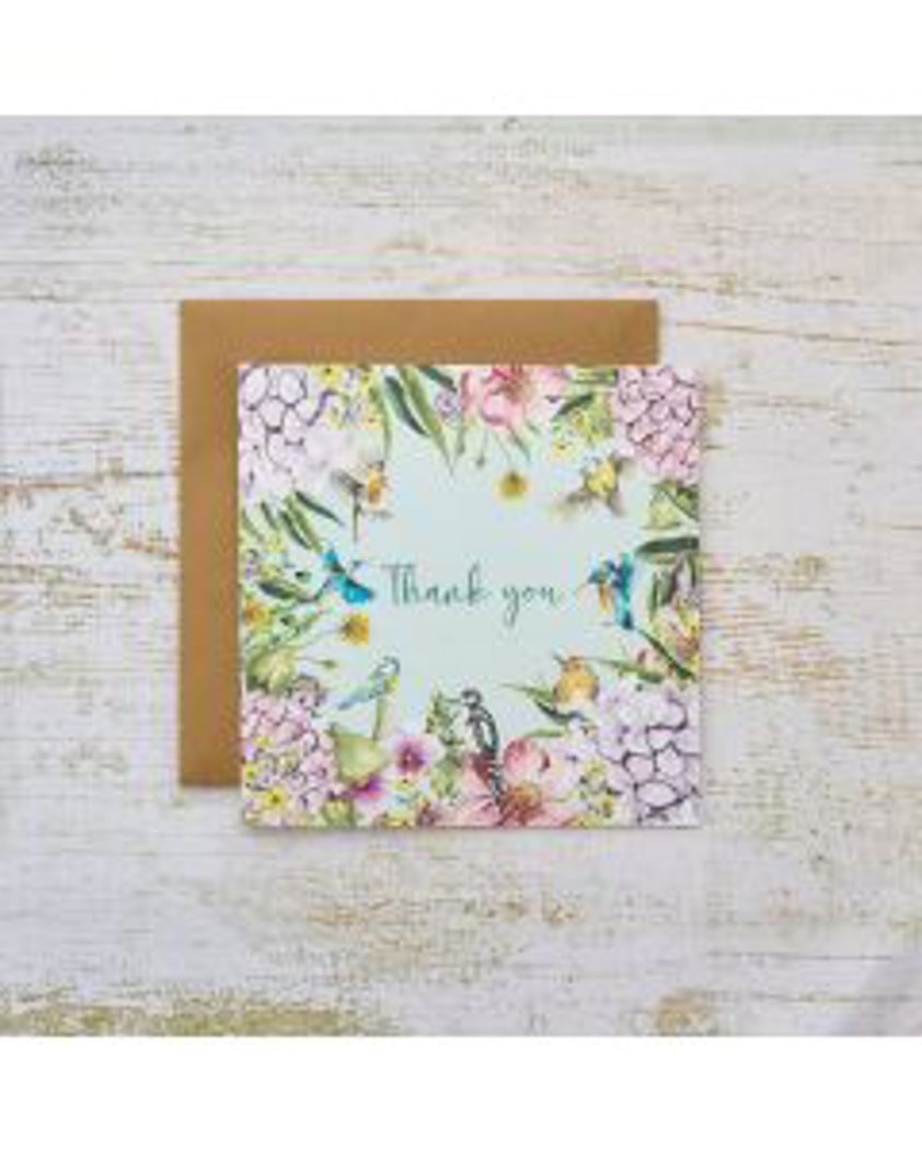 Floral Feathered Birds Thank You Card