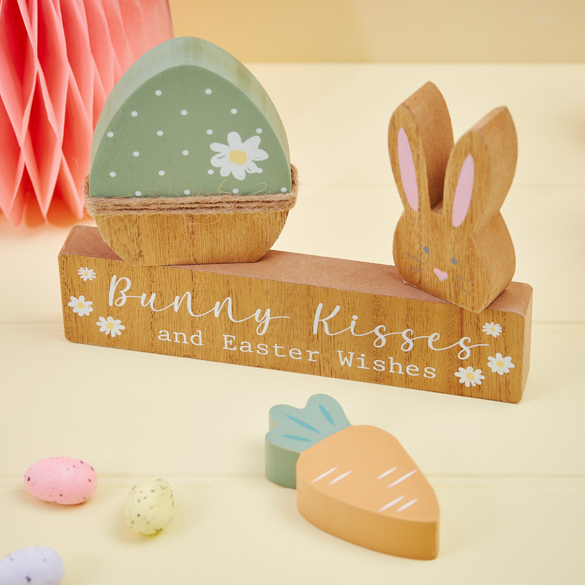 Bunny Block With Egg & Carrot 4Pc Set Wooden