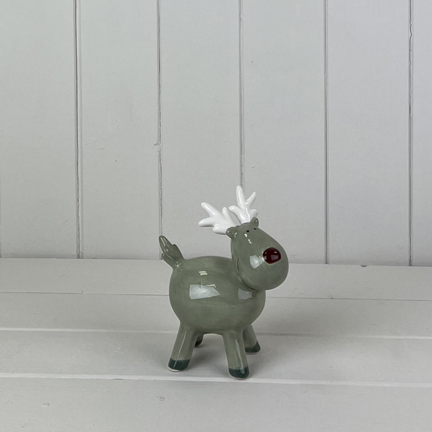 Dark Green/White Ceramic Reindeer Decoration (13.5cm)
