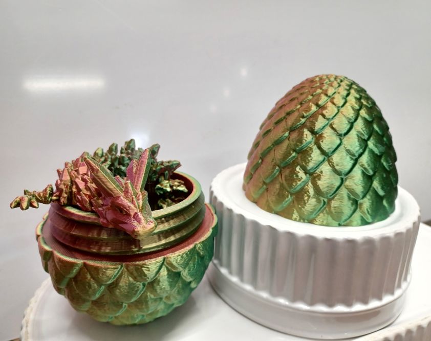 Red Yellow Green Two-Tone 3D Printed Dragon in Egg