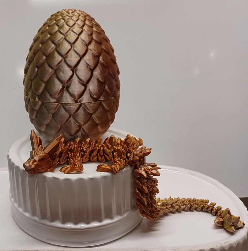 Gold Silver Bronze Two-Tone 3D Printed Dragon in Egg