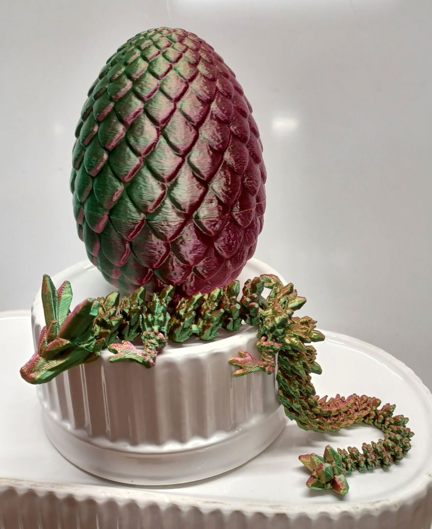 Red Yellow Green Two-Tone 3D Printed Dragon in Egg