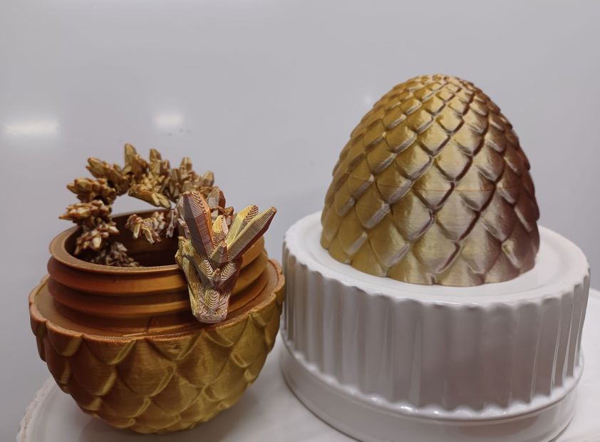 Gold Silver Bronze Two-Tone 3D Printed Dragon in Egg
