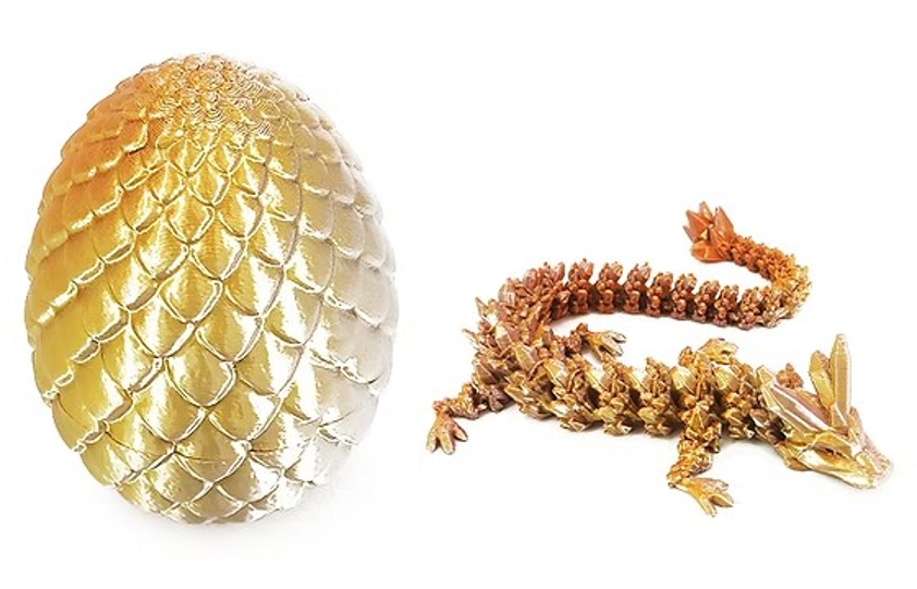 Gold Silver Two-Tone 3D Printed Dragon in Egg