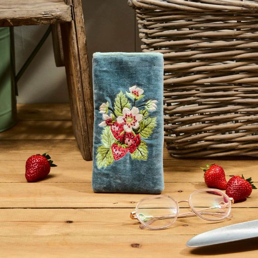 Strawberry Velvet Glasses Case With Embroidery And Beading Detail