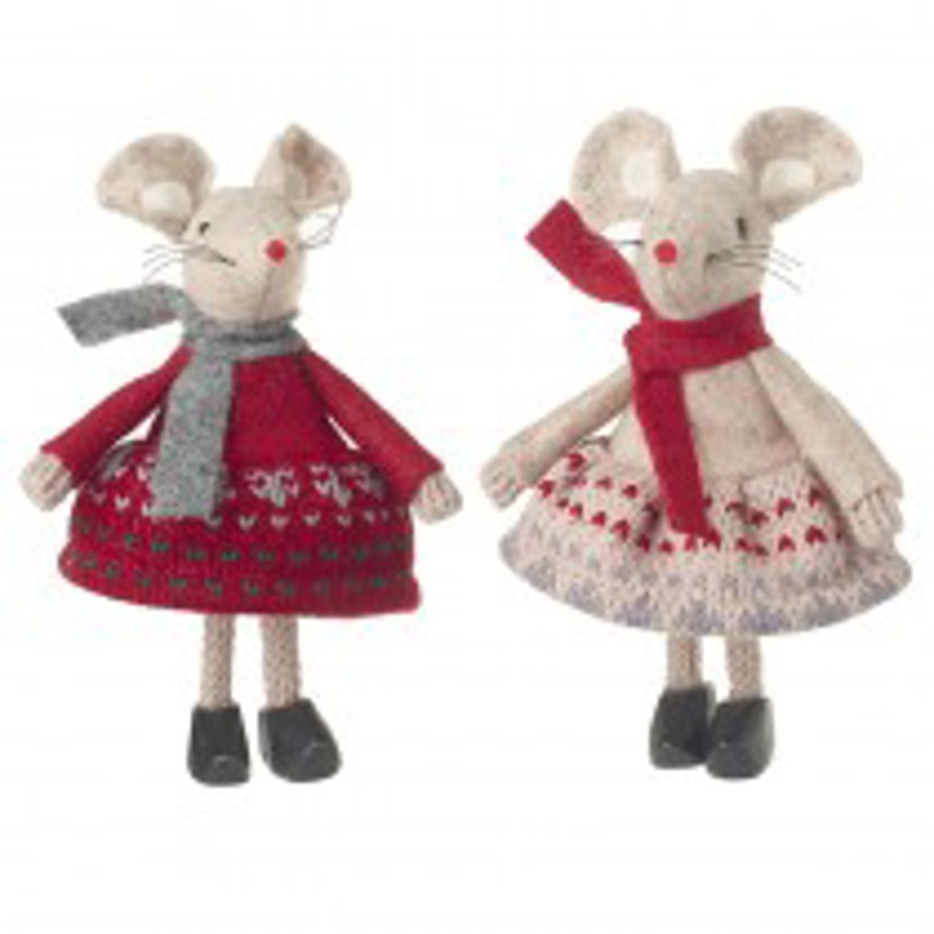 Mice In White And Red Knitted Dresses