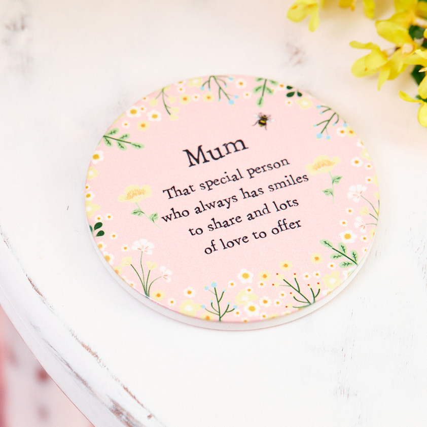 Spring Floral Mum Round Coaster Pink Ceramic