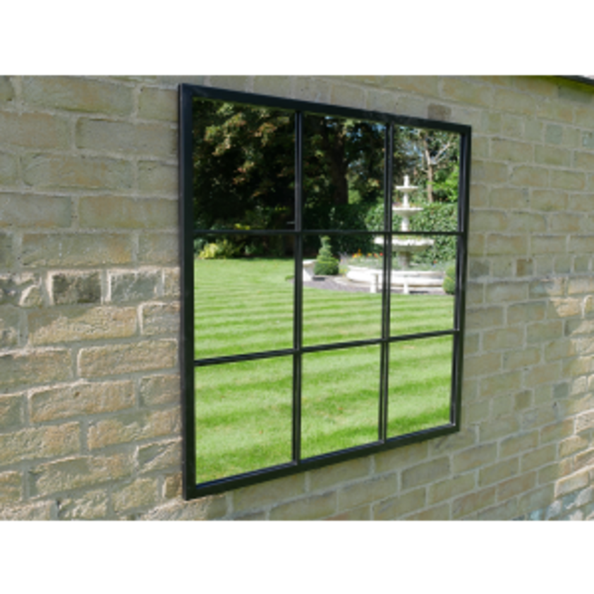 Black Square Metal Garden Mirror 90x90cm