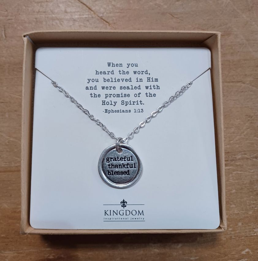 Sealed In Faith Pendant & Chain - Grateful Thankful Blessed