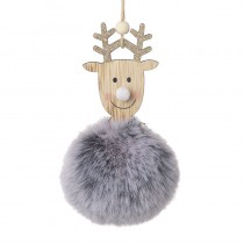 Fluffy Grey Hanging Reindeer