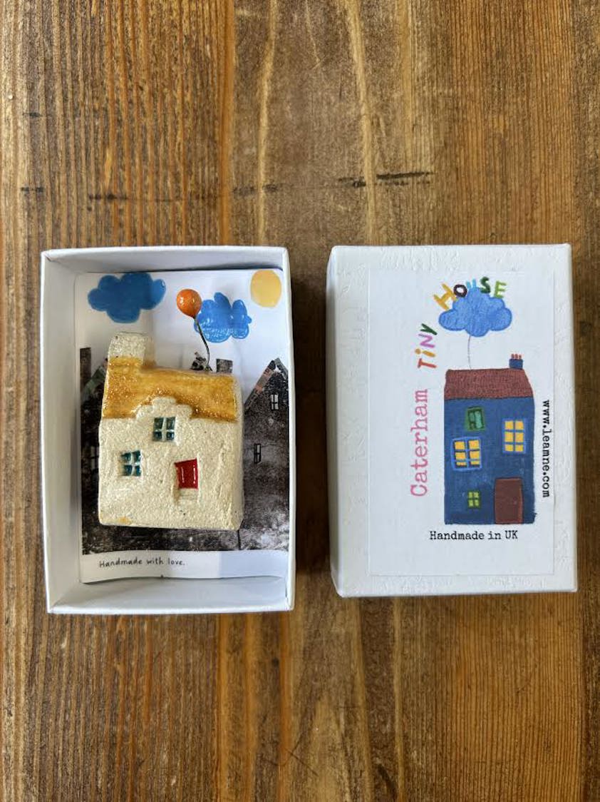 Yellow Roof Balloon Handmade miniature cottages, in a Caterham Tiny House Box