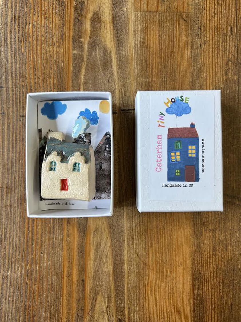 Grey Roof Cloud Handmade miniature cottages, in a Caterham Tiny House Box