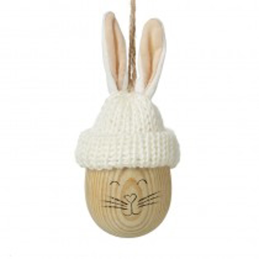 Wooden Easter Bunny With Fluffy Ears