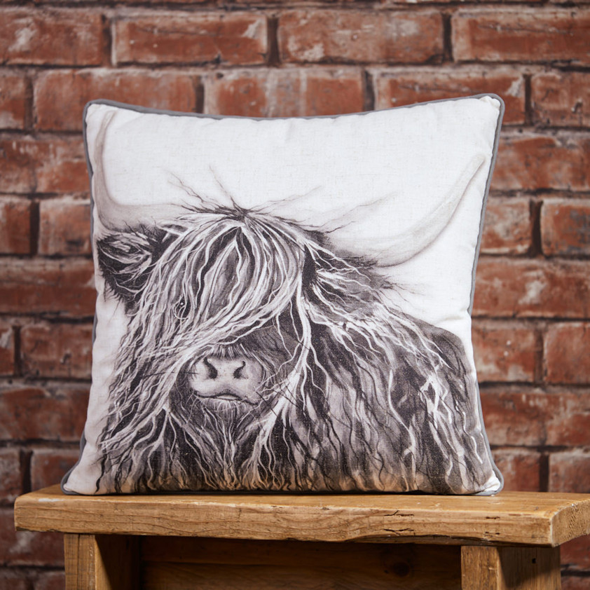 Highland Cow Black & white Cushion