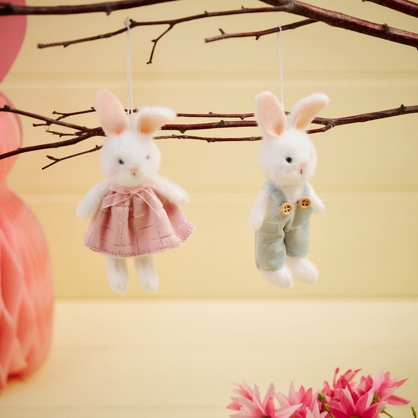 Bunny Hanger Plush Fabric Dressed