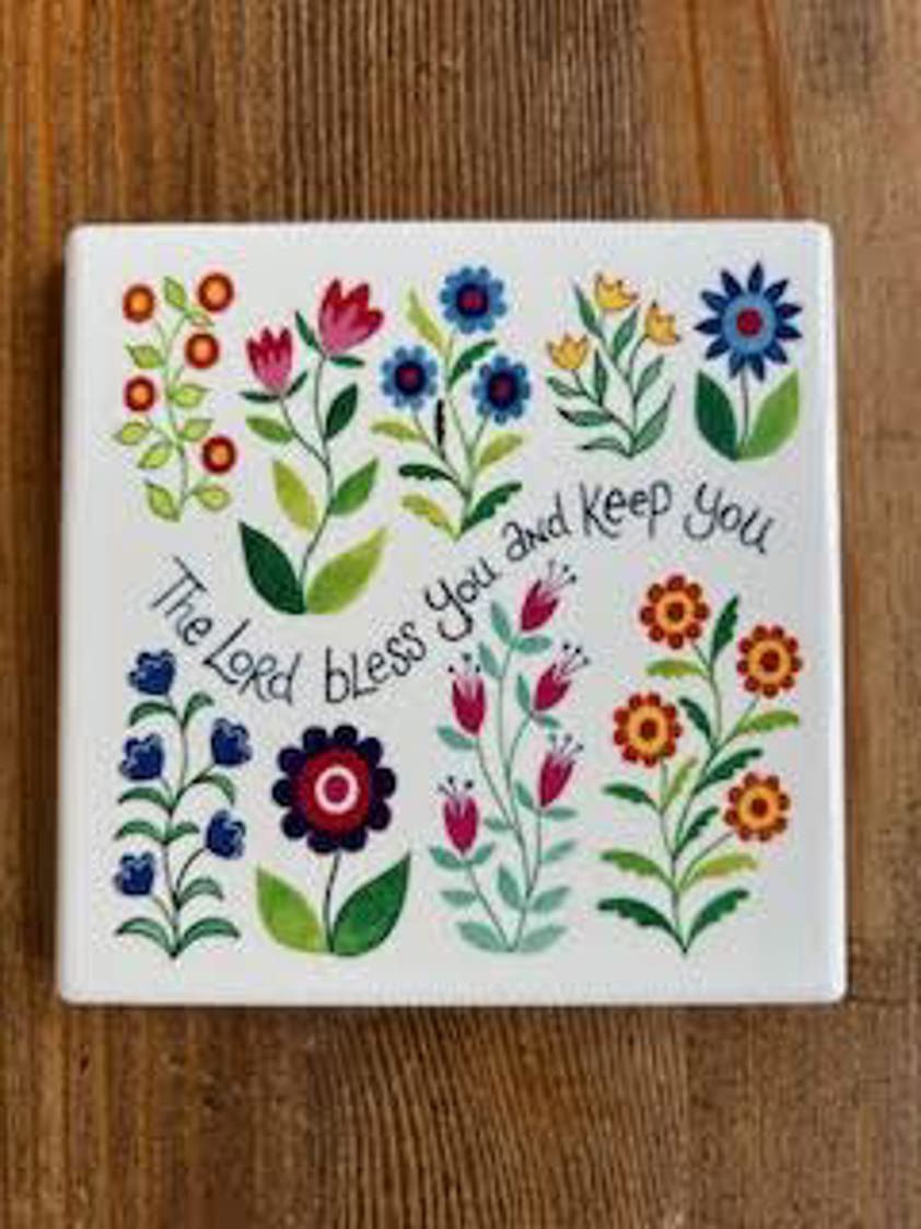 The Lord Bless You Hannah Dunnett Floral Square Coaster