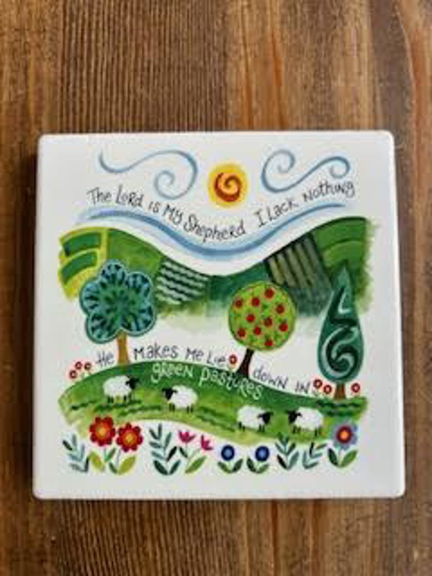 The Lord is my Shepherd Hannah Dunnett Floral Square Coaster