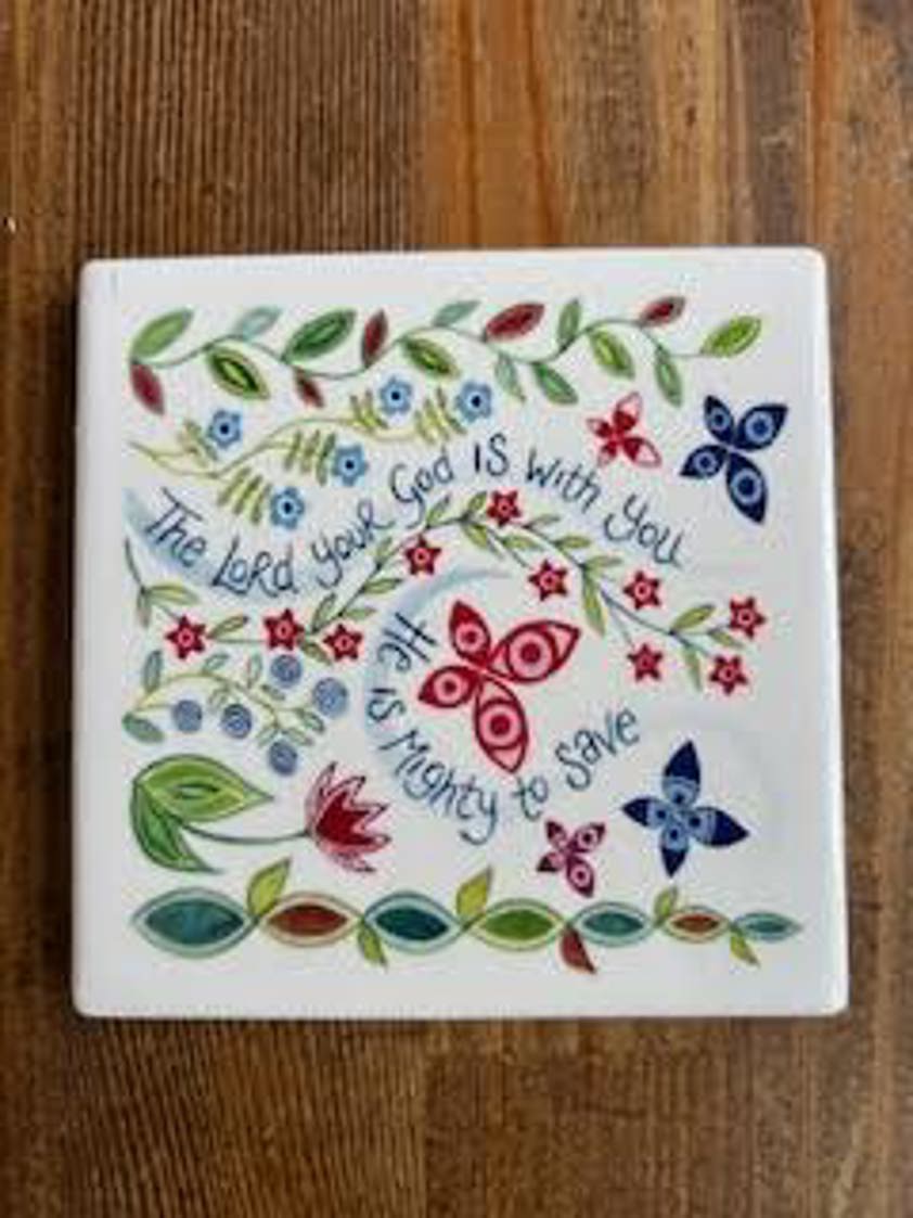 The Lord your God Hannah Dunnett Floral Square Coaster