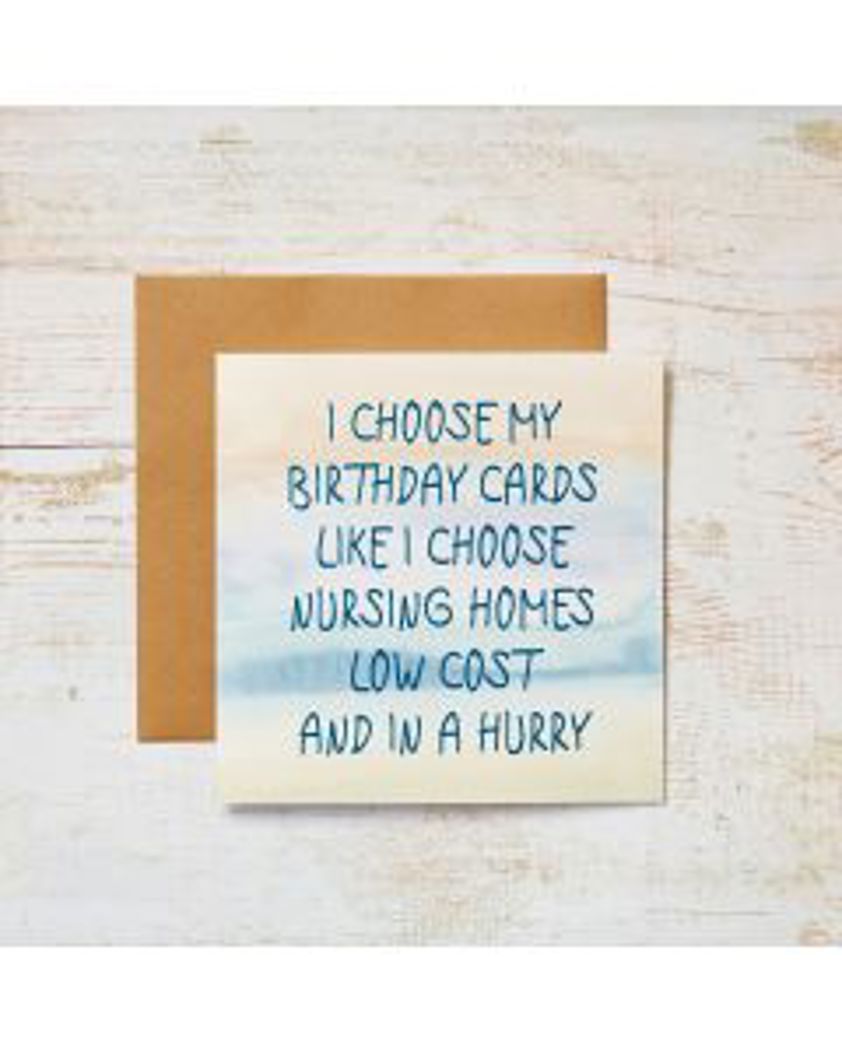 Nursing Home Birthday Humour Card Blue & Yellow Watercolour