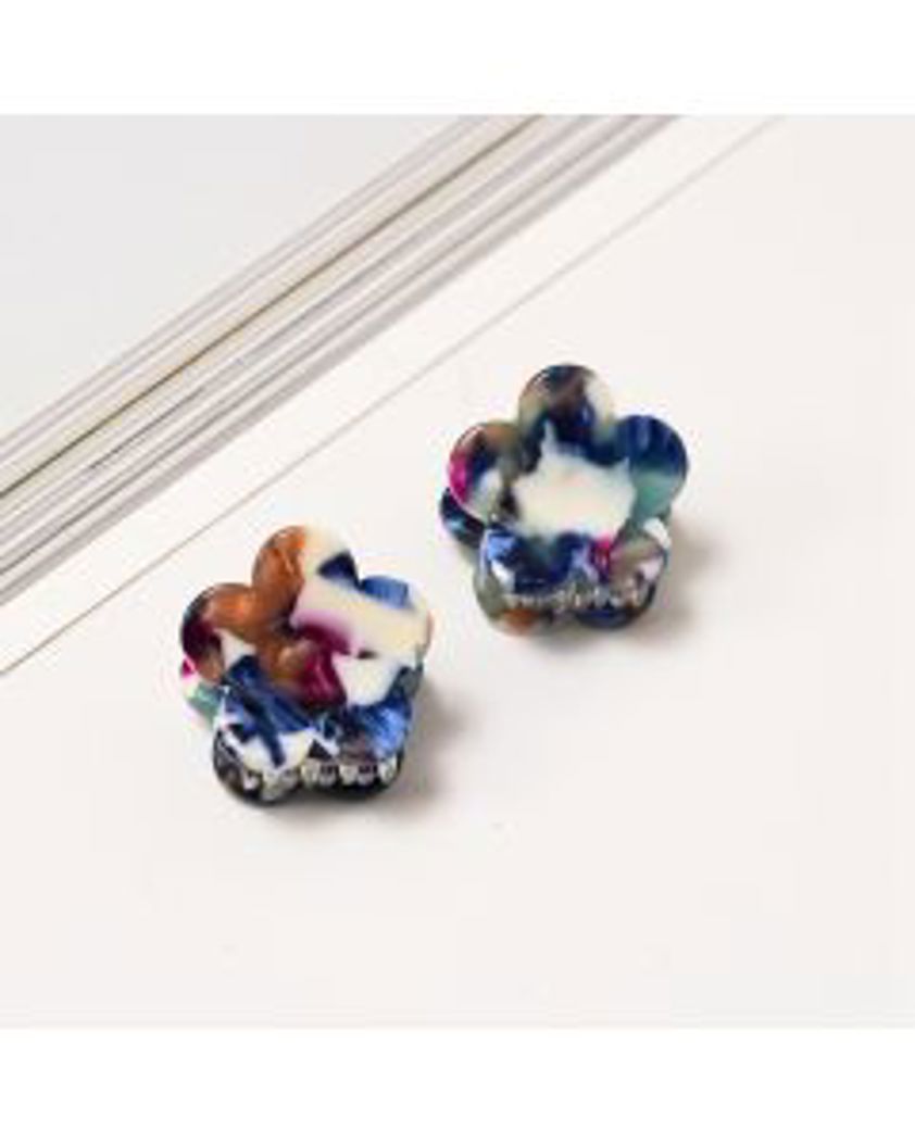 Mini Hair Claws Pair Flower Blue