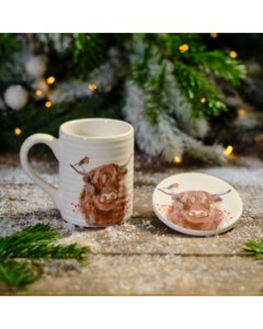 Frosted Highland Cow Ceramic Mug And Coaster Set Boxed  XXX
