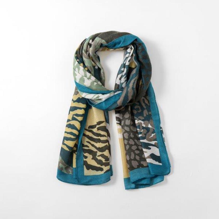 Teal Leopard & Zebra Print 26  Scarf Teal