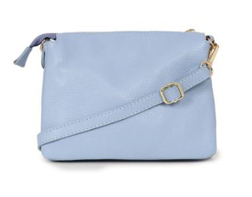 Azure Blue Italian Leather Triple Section Crossbody Bag